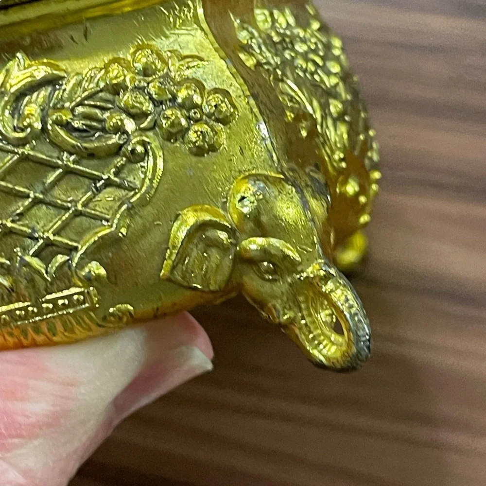 Vintage‎ ornate metal trinket box made in Japan elephant footed decoration